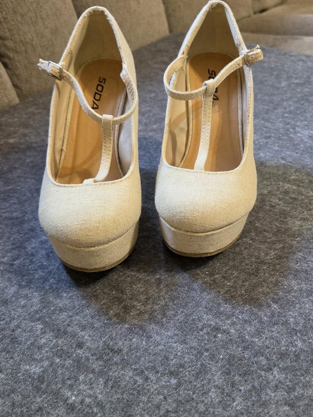 Soda Cream T-Strap Platform Wedge Heels - Picture 3 of 10